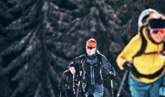 Skitourengeher im Hintergrund Wald, &copy; Alpenregion Tegernsee-Schliersee